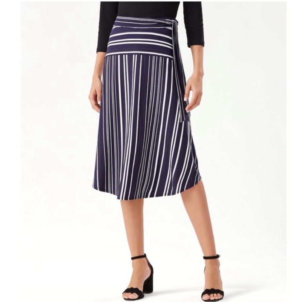 🆕 Tommy Bahama Anoche Stripe Tambour Midi Skirt Blue Black White Small